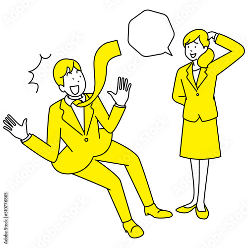 新卒　スーツ姿　全身　会話　男女のイラスト