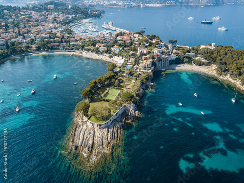 A drone view of Saint Jean Cap Ferrat near Monako and Nice.