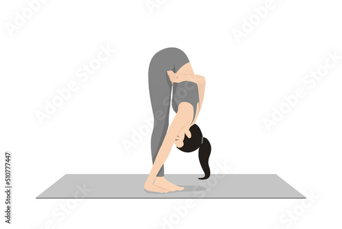 Half Bound Lotus Standing Forward Bend, Standing Forward Bend Half Bound Lotus Pose. Beautiful girl practice Ardha Baddha Padmottanasana. Young attractive woman practicing yoga exercise. working out