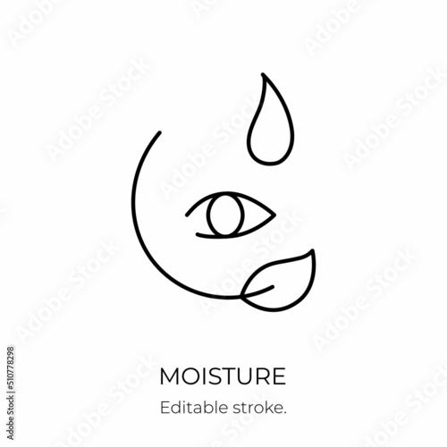 Moisture and nutrition icon for revitalizing and hydrating face beauty product. Editable stroke. Vector stock illustration isolated on white background for packaging design.