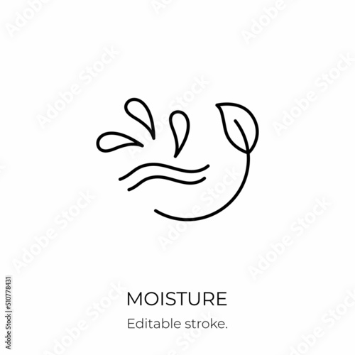 Moisture and nutrition icon for revitalizing and hydrating face beauty product. Editable stroke. Vector stock illustration isolated on white background for packaging design.