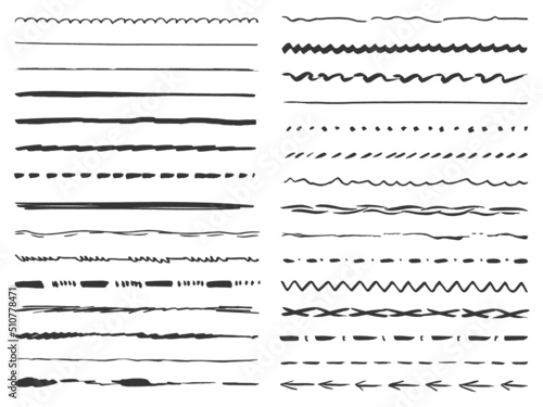 Isolated grunge sketch lines. Creativity line pencil or pen, ink brush kit. Freehand draw strokes, scribble dividers. Neoteric artistic vector set
