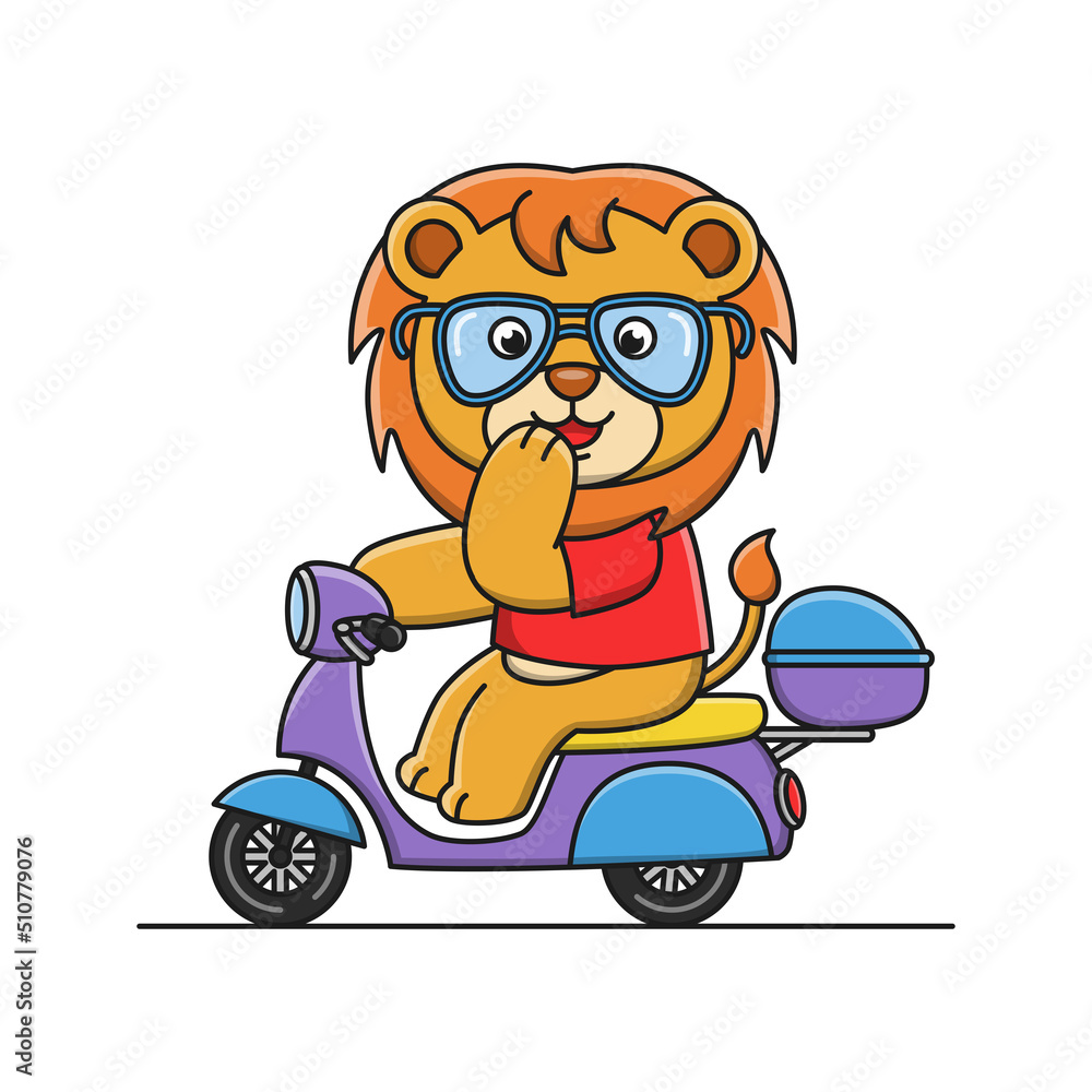 Cute cartoon lion riding a motorcycle vector illustration design Cute cartoon lion riding a motorcycle vector illustration design
