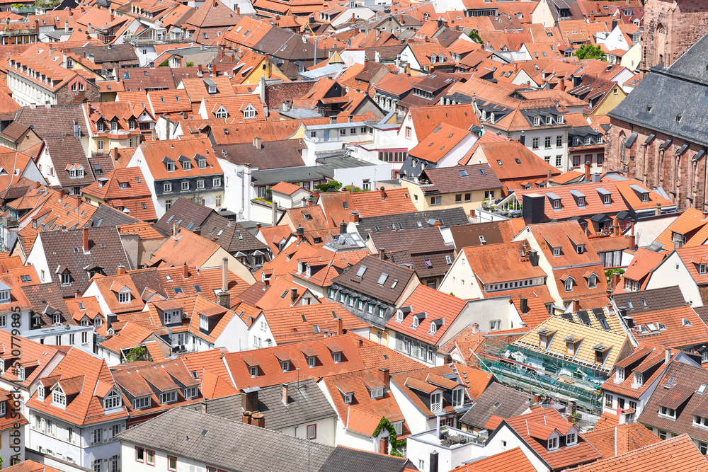 Rooftops of buildings in old historic town of Heidelberg, Germany