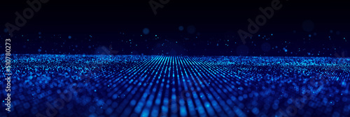 Abstract radiant mesh background. Glow of futuristic sound particles. Flow digital structure. 3D rendering.