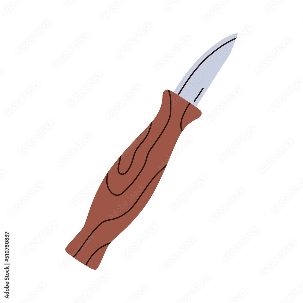 Obraz premium Knife sharpener with metal blade for pencil sharpening. Steel and wood tool, accessory with handle. Art supply. Flat graphic vector illustration isolated on white background