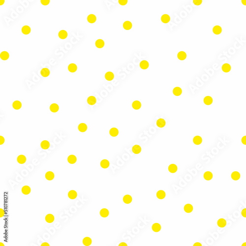 Fototapeta Naklejka Na Ścianę i Meble -  Yellow Polka Dot Pattern. Vector dots seamless ornament for fabric print, wrapping paper, wallpaper. Sixties-seventies design, vibrant positive style. Vector background, simple minimalistic pattern.