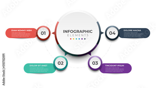 4 list of steps, layout diagram with number of sequence, circular infographic element template