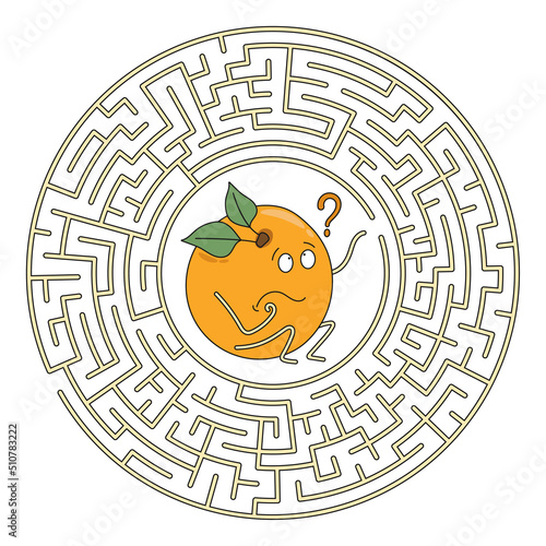 Children games. Round maze labyrinths. Help little apricot find way to home. Puzzles and games for development of intelligence in child and an adult. Vector isolated on white background