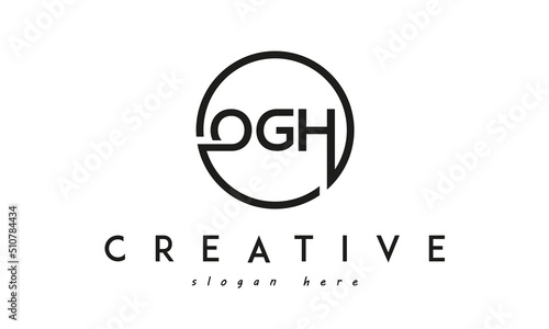 initial OGH three letter logo circle black design