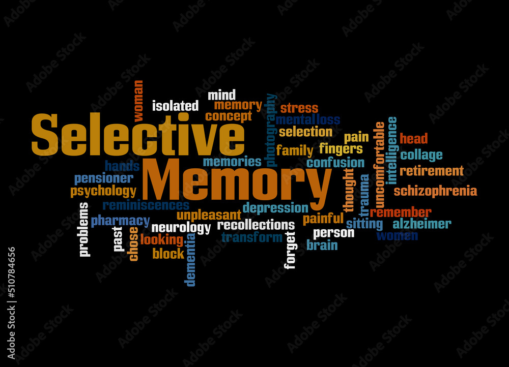 Word Cloud with SELECTIVE MEMORY concept, isolated on a black background Word Cloud with SELECTIVE MEMORY concept, isolated on a black background