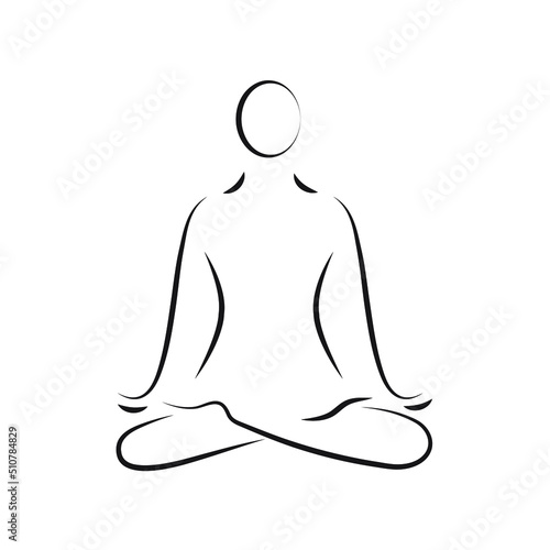 Illustration yoga outline vector performing dhyana asana Meditation Black and White photo