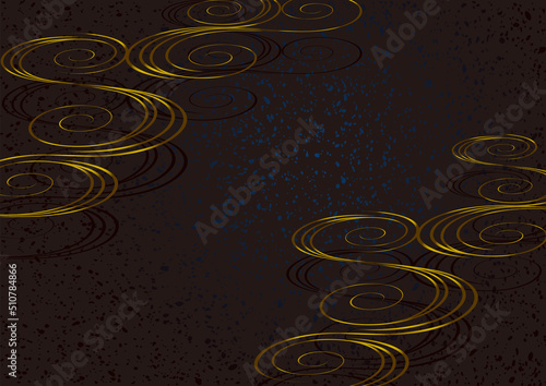 和風.の黒色と金色の流水文様.　