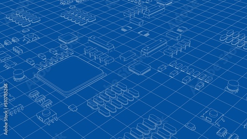 Electric circuit board  various chips. Vector