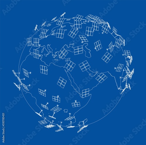 Solar Panels on Earth Concept. Vector