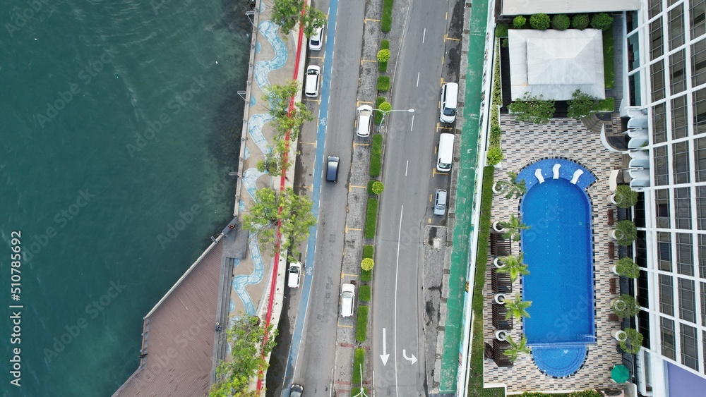 Kota Kinabalu, Sabah Malaysia – June 14, 2022: The Waterfront and Esplanade Area of Kota Kinabalu City Centre