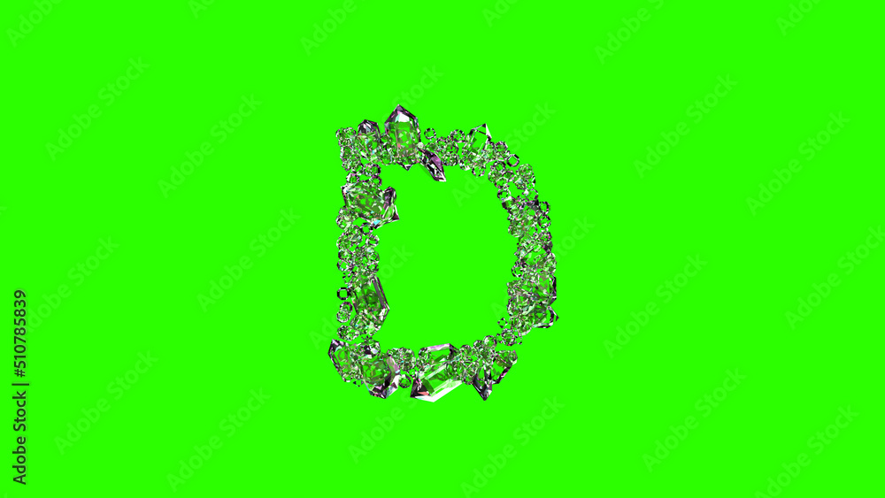 lighting clear brilliants letter D on green screen, isolated - object 3D illustration lighting clear brilliants letter D on green screen, isolated - object 3D illustration