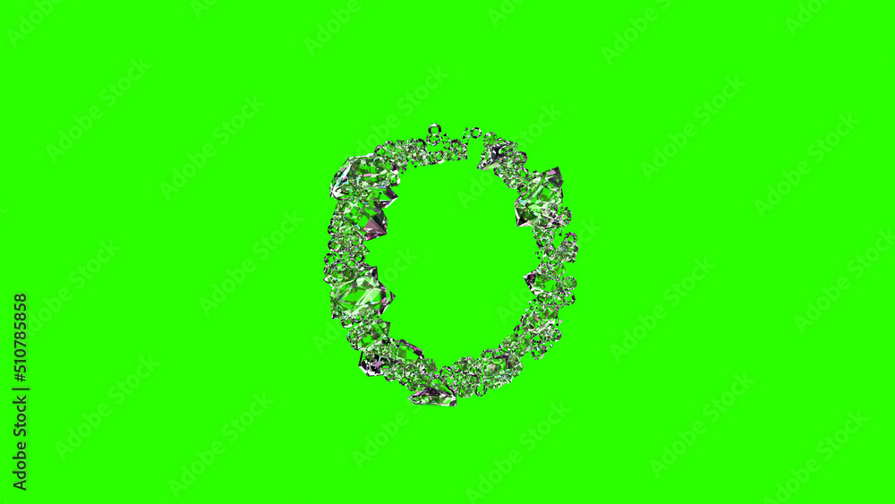 shining transparent diamonds letter O on chroma key screen, isolated - object 3D rendering shining transparent diamonds letter O on chroma key screen, isolated - object 3D rendering