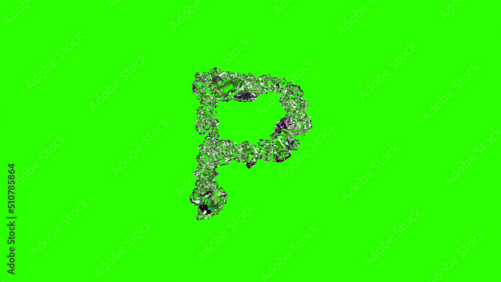 glowing clear brilliants letter P on green screen, isolated - object 3D illustration glowing clear brilliants letter P on green screen, isolated - object 3D illustration