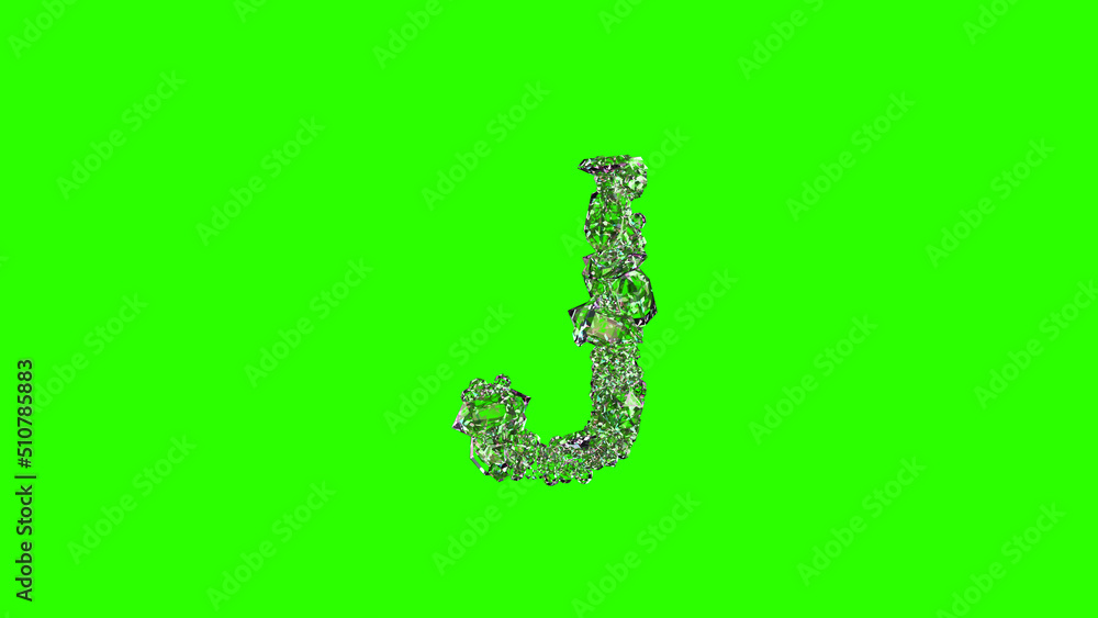 shining transparent brilliants letter J on chroma key screen, isolated - object 3D illustration shining transparent brilliants letter J on chroma key screen, isolated - object 3D illustration