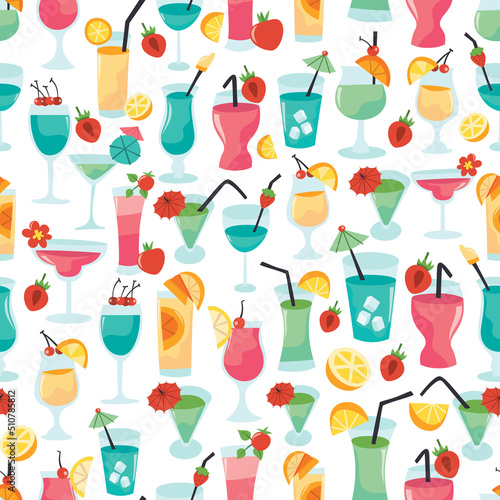 Cartoon Cocktail Beverage Seamless Pattern Background