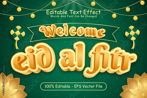 Welcome Eid Al Fitr Editable Text Effect 3 Dimension Emboss Modern Style