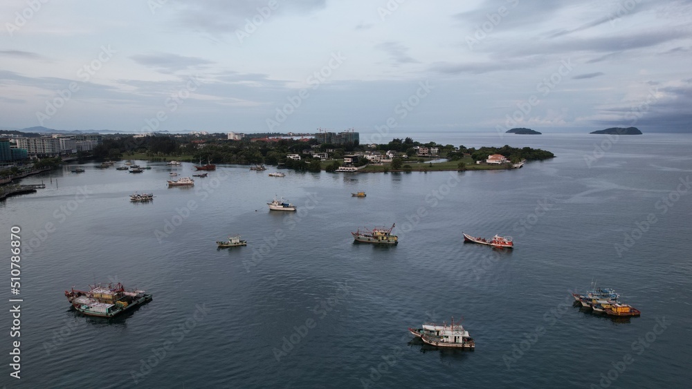 Kota Kinabalu, Sabah Malaysia – June 14, 2022: The Waterfront and Esplanade Area of Kota Kinabalu City Centre Kota Kinabalu, Sabah Malaysia – June 14, 2022: The Waterfront and Esplanade Area of Kota Kinabalu City Centre