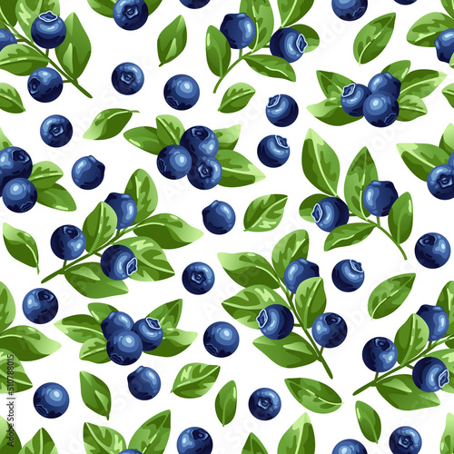 Blueberry vector seamless pattern. Natural fresh ripe tasty blueberries on white. Seamless background. Vector illustration, eps. For backgrounds, packaging, textile and various other designs.
