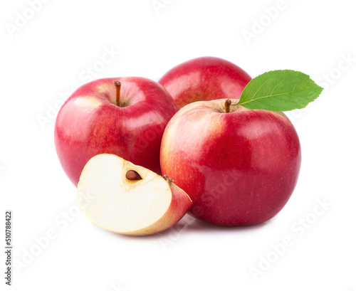 Sweet red apples with leaves