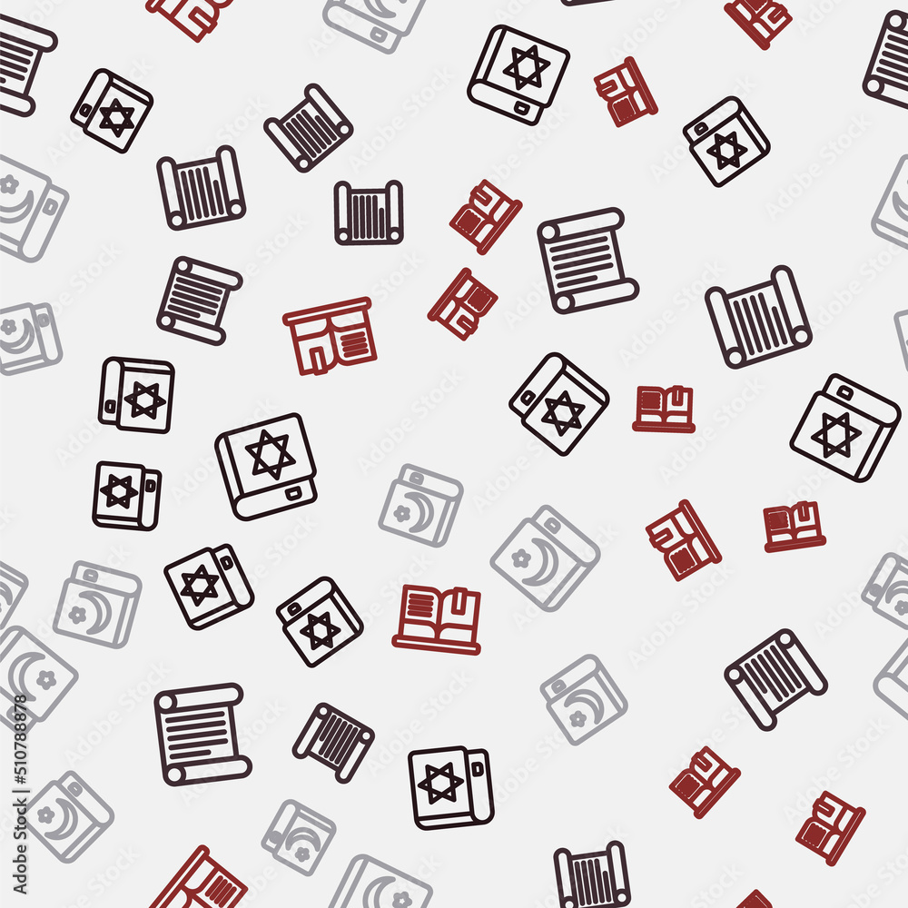 Set line Jewish torah book, Decree, parchment, scroll, Holy of Koran and Open on seamless pattern. Vector Set line Jewish torah book, Decree, parchment, scroll, Holy of Koran and Open on seamless pattern. Vector