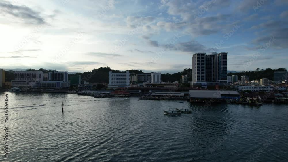 Kota Kinabalu, Sabah Malaysia – June 14, 2022: The Waterfront and Esplanade Area of Kota Kinabalu City Centre Kota Kinabalu, Sabah Malaysia – June 14, 2022: The Waterfront and Esplanade Area of Kota Kinabalu City Centre