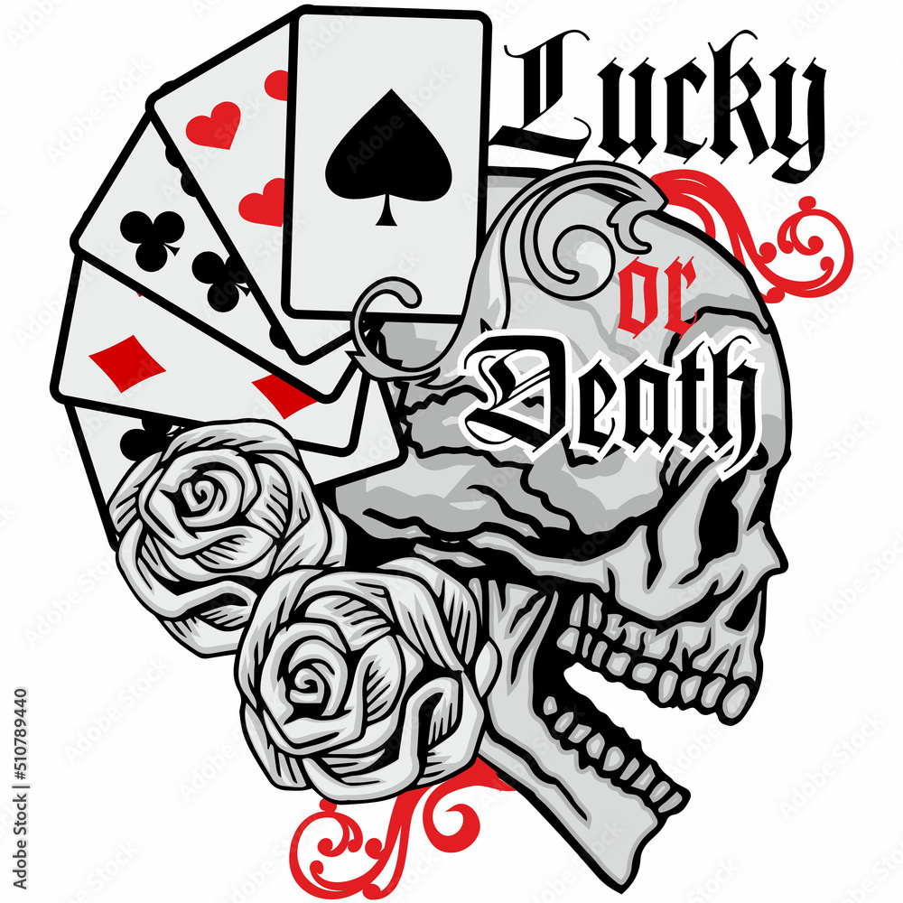 Fototapeta premium Gothic sign with skull and playing card,, grunge vintage design t shirts 