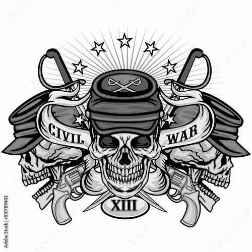 skull, civil war soldier, grunge vintage design t shirts



