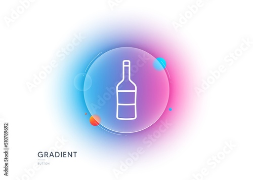 Wine bottle line icon. Gradient blur button with glassmorphism. Merlot or Cabernet Sauvignon sign. Transparent glass design. Wine line icon. Vector
