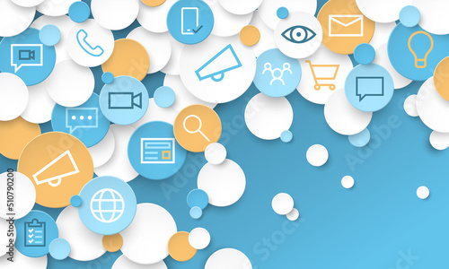 Colorful vector business marketing concept with icons on blue background