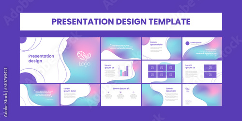 Set of modern powerpoint presentation templates. Presentation design, portfolio vector templates with flowing colorful trendy gradients of geometric shapes. Slide page, flyer, website, company profile