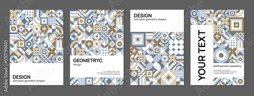 Stylish geometric compositions for book covers, notebooks, posters, postcards, magazines, wrapping paper, letterheads and other business printing. Neo geo template poster