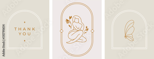 Vector butterfly abstract modern logo design templates in trendy linear style in golden colors - luxury and jewelry concepts for exclusive services and products, beauty and spa industry