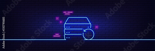 Neon light glow effect. Recovery server line icon. Backup data sign. Restore information symbol. 3d line neon glow icon. Brick wall banner. Recovery server outline. Vector