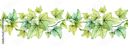 Fotografie, Obraz Watercolor seamless border with transparent leaves