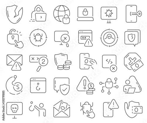 Fraud and hacking line icons collection. Thin outline icons pack. Vector illustration eps10