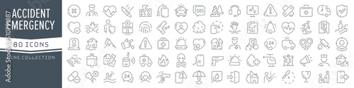 Accident and emergency line icons collection. Big UI icon set in a flat design. Thin outline icons pack. Vector illustration EPS10 photo