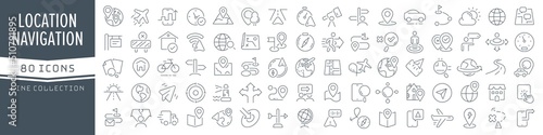 Location and navigation line icons collection. Big UI icon set in a flat design. Thin outline icons pack. Vector illustration EPS10