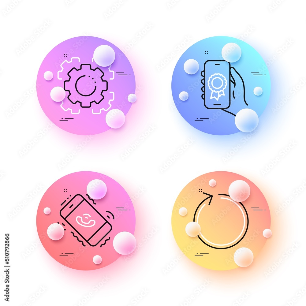Award app, Seo gear and Call center minimal line icons. 3d spheres or balls buttons. Loop icons. For web, application, printing. Smartphone certification, Cogwheel, Phone support. Refresh. Vector Award app, Seo gear and Call center minimal line icons. 3d spheres or balls buttons. Loop icons. For web, application, printing. Smartphone certification, Cogwheel, Phone support. Refresh. Vector
