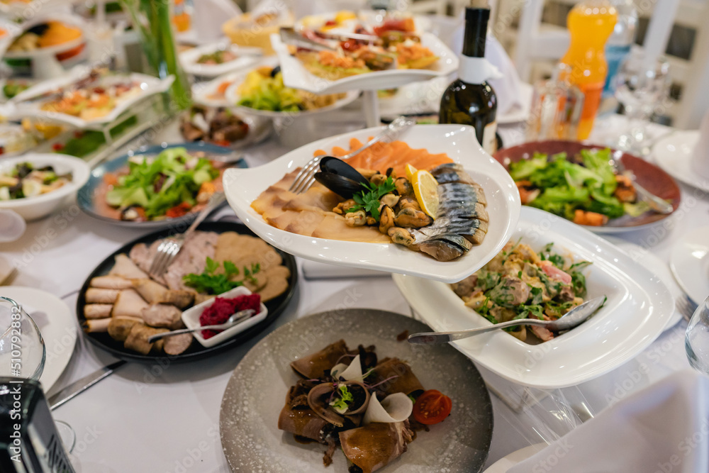 plate with seafood and salad