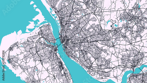 Detailed map of Liverpool, England in three colours Black, White and Blue