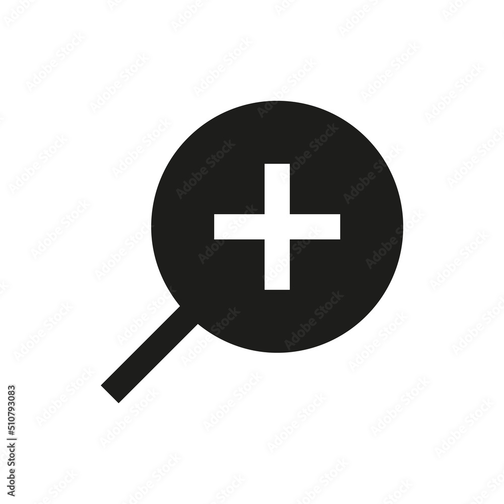 Zoom in solid icon. Magnifier plus glyph vector symbol. Zoom in solid icon. Magnifier plus glyph vector symbol.