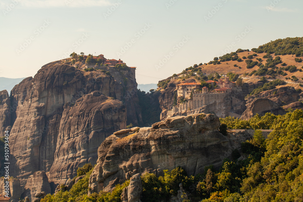 Meteora valley near Kalambaka, Thessaly, Greece. Rocks and monasteries