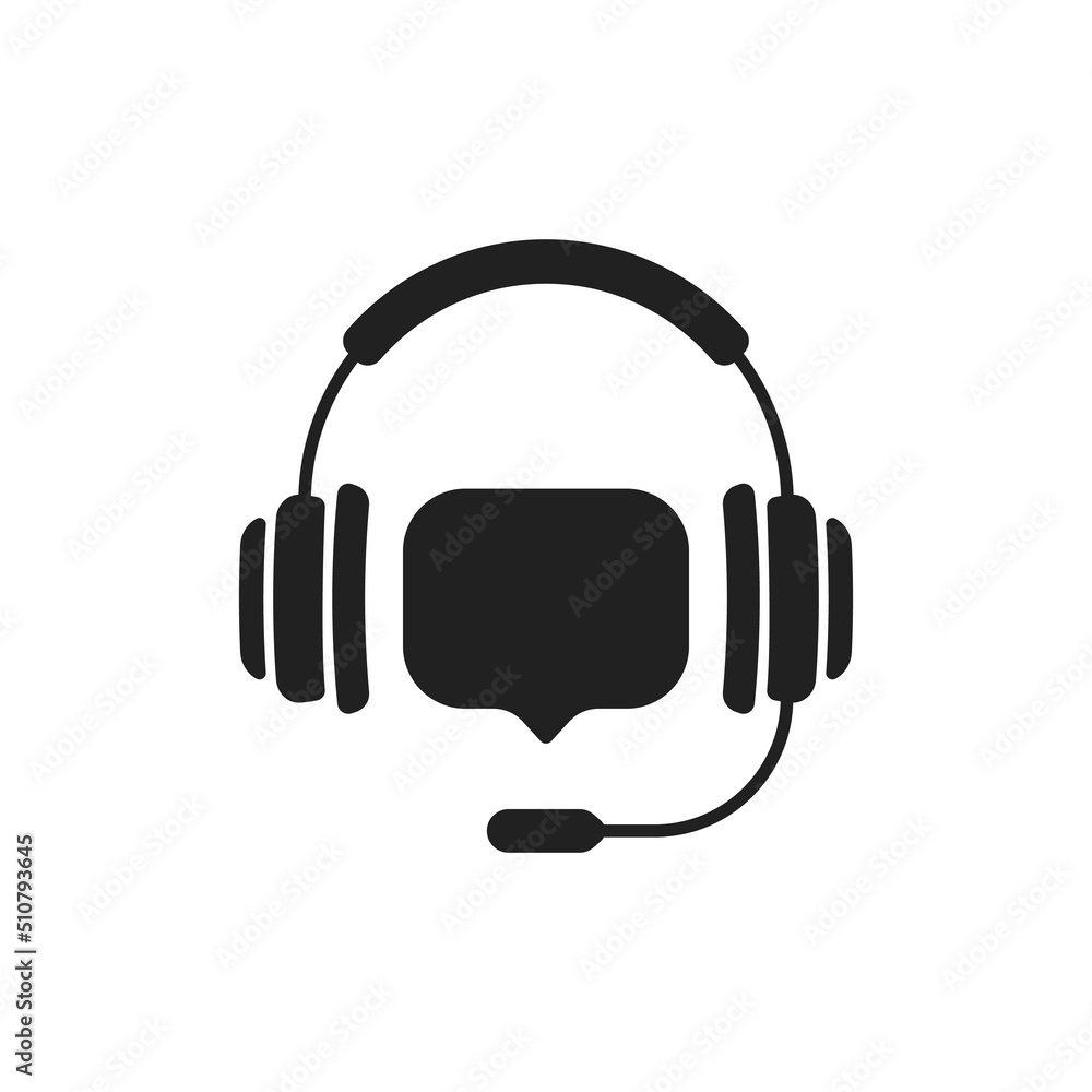 black headphones with bubble like hotline icon black headphones with bubble like hotline icon