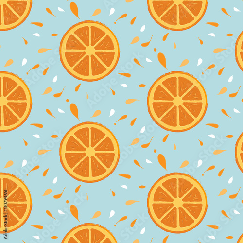 pattern of an orange slice on a blue background. vector illustration